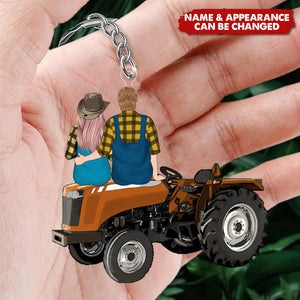 Tractor Couple - Personalized Acrylic Keychain - Gift For Couple