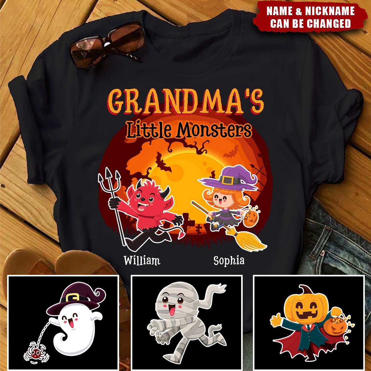 Grandma's Little Monsters - Personalized Custom T-Shirt - Halloween Gift for Grandma