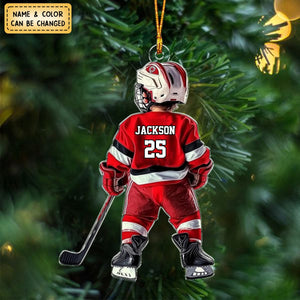 Personalized Kid Hockey Player Christmas Acrylic Ornament