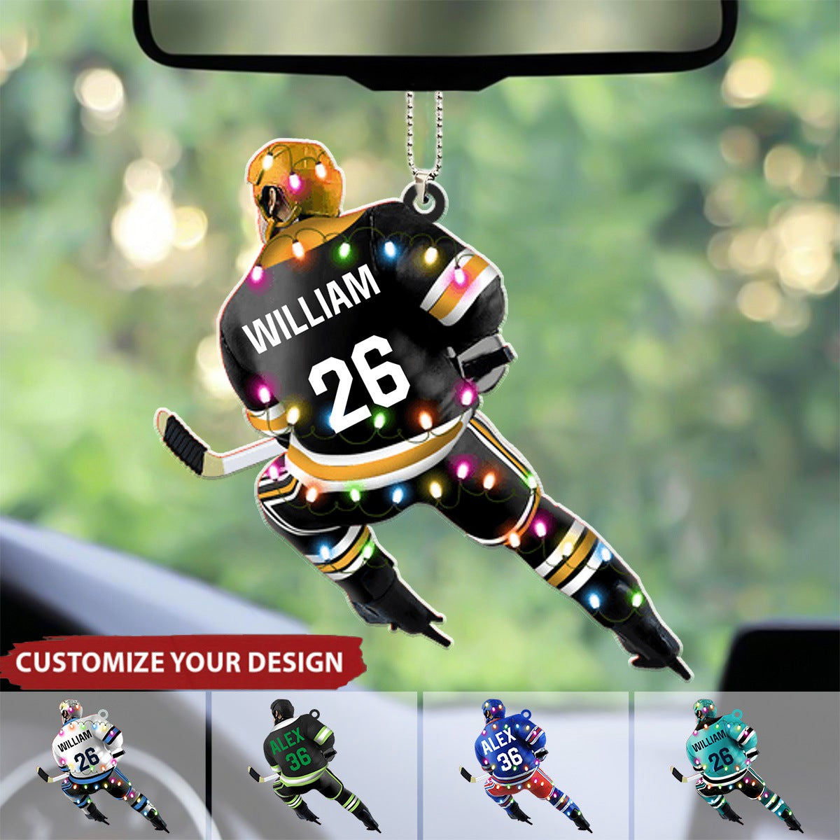 Ice Hockey Player, Personalized Acrylic Car Ornament, Gift for Hockey Players