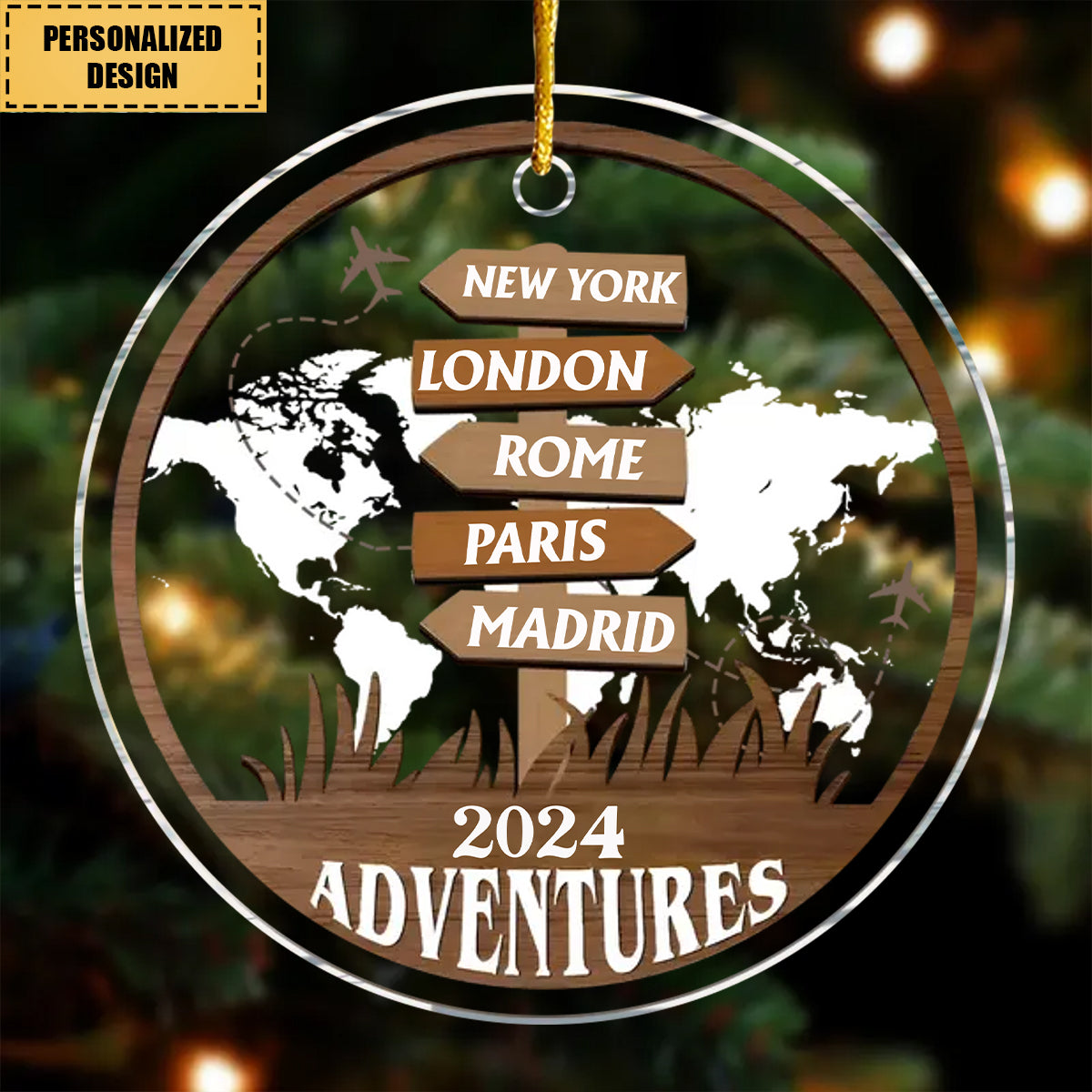 Personalized Travel Adventure Travelling Destination Acrylic Circle Ornament