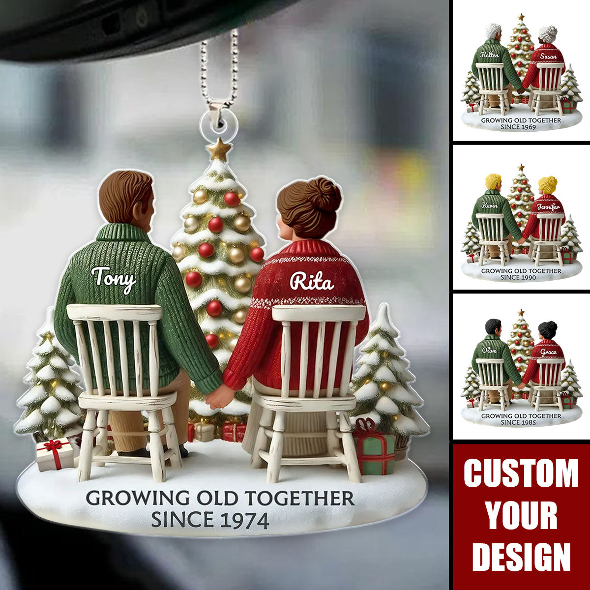 3D Effect Old Couple Growing Old Together Personalized Ornament