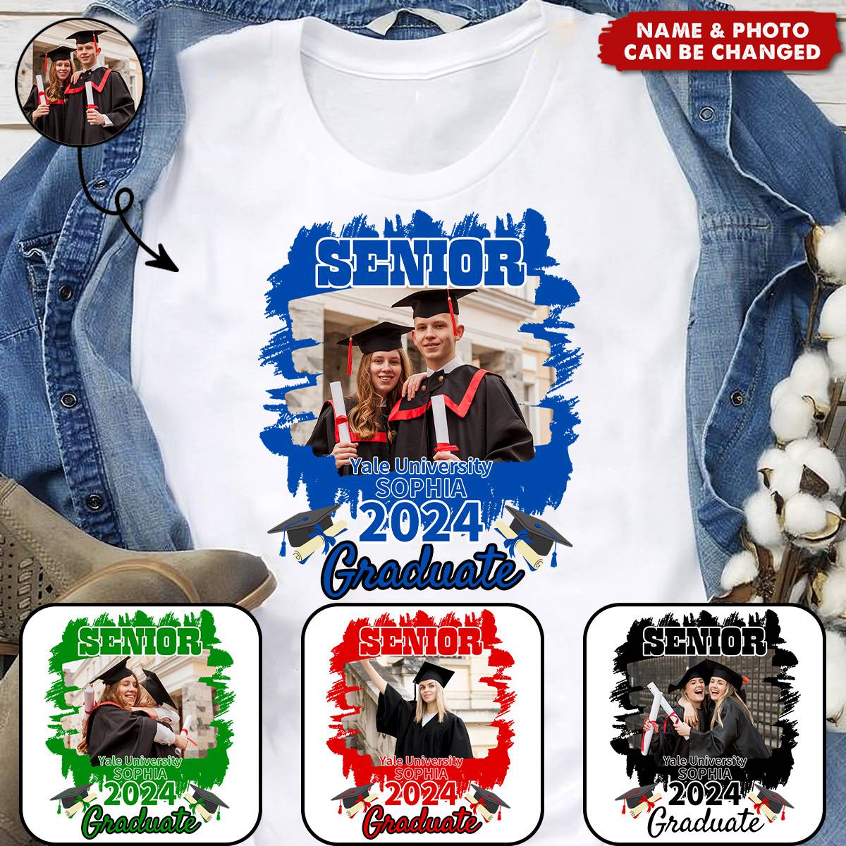 Custom Photo Graduation Senior 2024 - Personalized Custom T Shirt - Senior, Class of 2024 Graduate