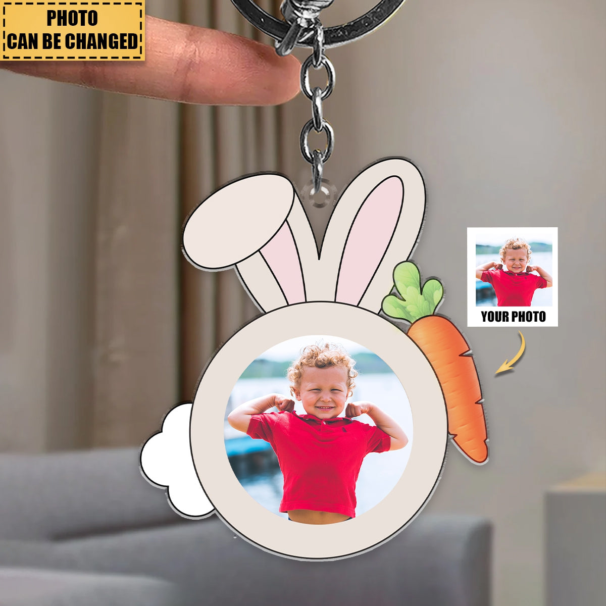 Custom Funny Rabbit Face For Kid Family Easter - Personalized Photo Easter Keychain