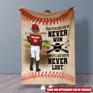 Practice Like You've Never Won - Family Personalized Custom Blanket - Gift For Family Members, Baseball Players, Baseball Lovers