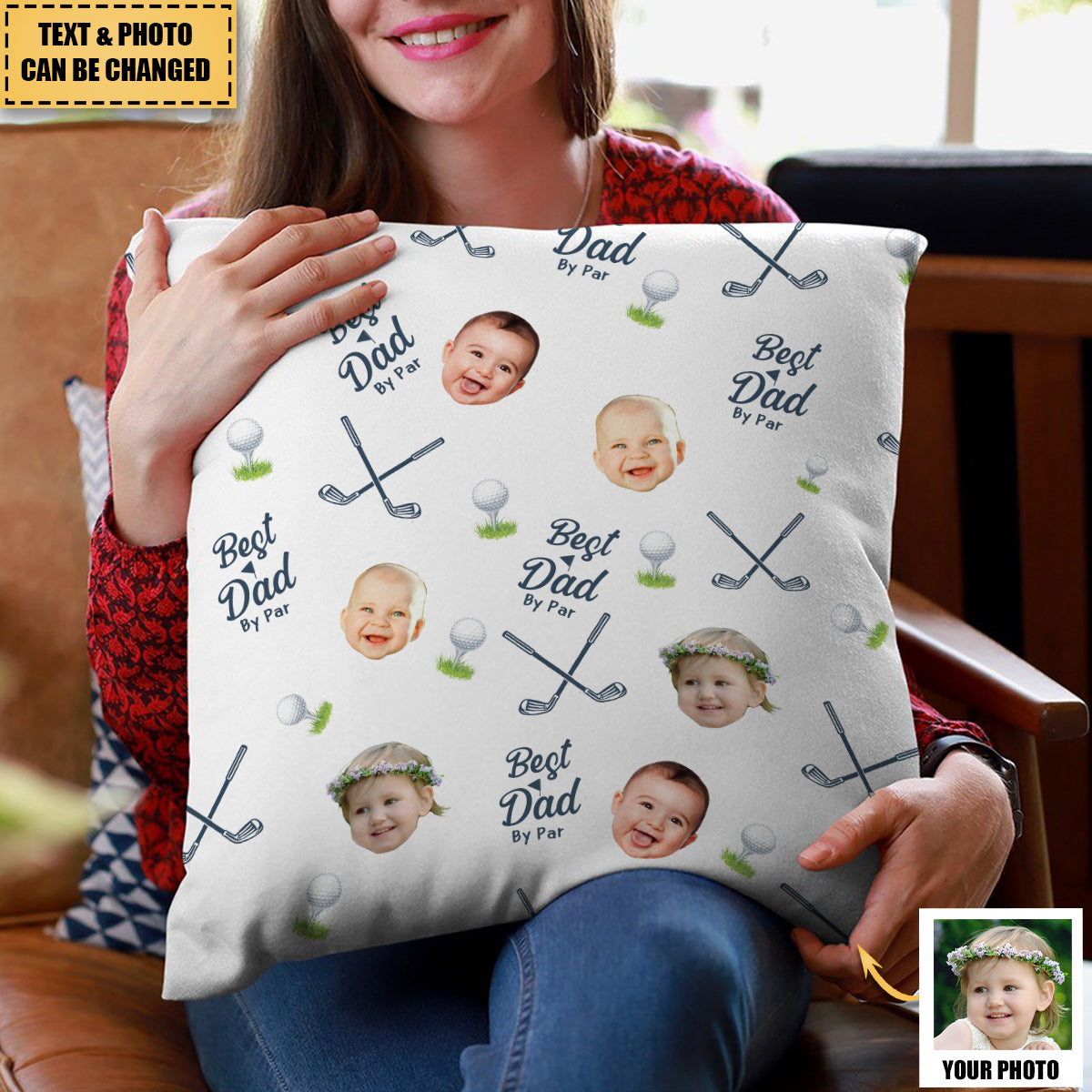 Best Dad By Par - Personalized Photo Pillow