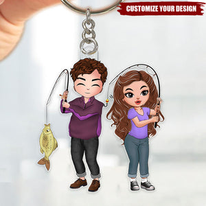 Fishing Couple - Personalized Couples Keychain