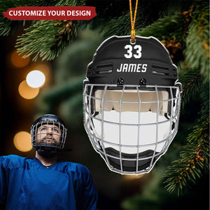 Ice Hockey Helmet - Personalized Acrylic Christmas Ornament, Gift For Ice Hockey Lovers