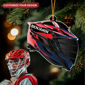 Lacrosse Helmet - Personalized Acrylic Christmas Ornament, Gift For Lacrosse Player