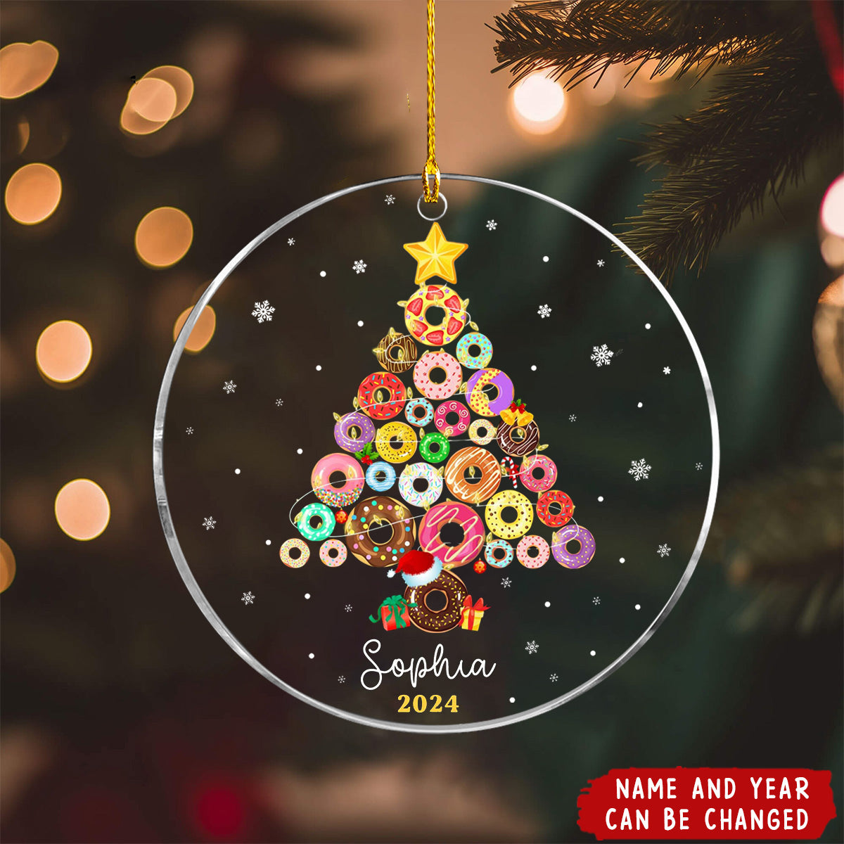 Personalized Donut Ornament, Donut Christmas Tree Acrylic Ornament, Gift for Daughter, Kid Ornament,Custom Christmas Gift