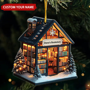 Snowy Book Store Personalized Christmas Ornament, Gift For Book Lovers