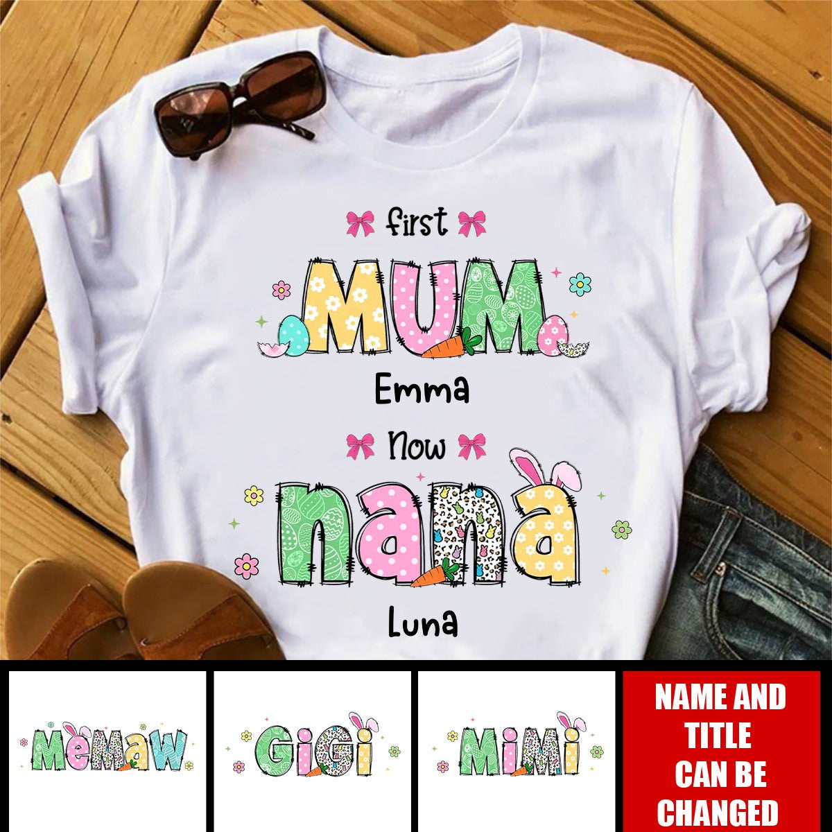 Personalized First Mom Now Grandma Easter Day Easter Peeps T-Shirt