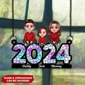 Family Sitting 2024 Personalized Window Hanging Suncatcher Ornament, Christmas Decor