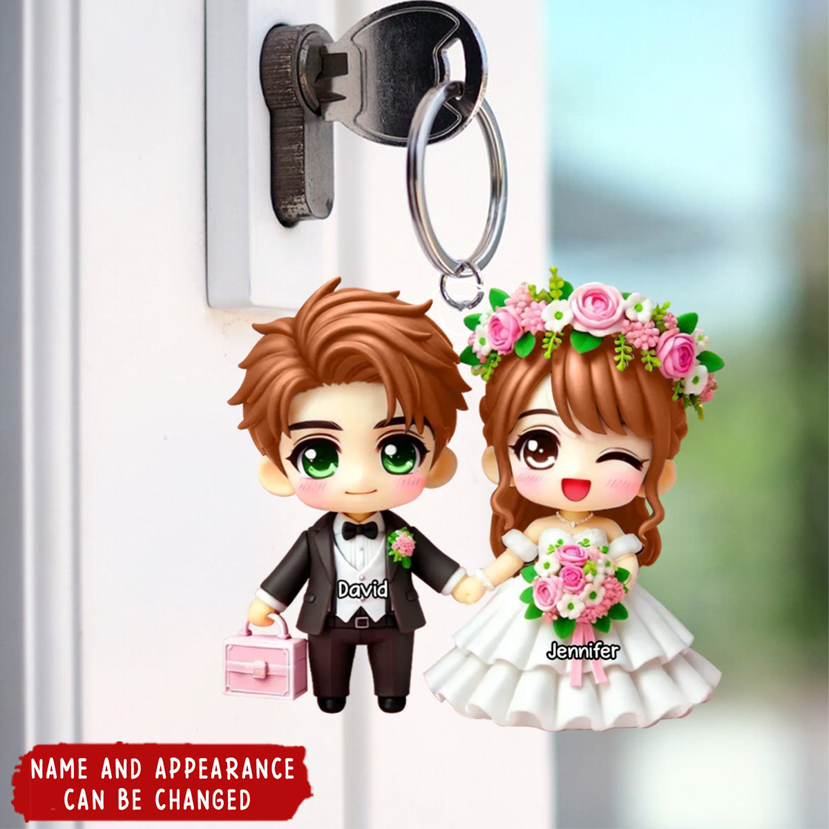 Wedding Cartoon Couple Personalized Acrylic Keychain, Gift for Him, Gift for Her