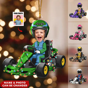 Racing Car Kid Custom Face - Personalized Acrylic Photo Ornament