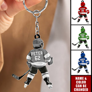 Personalized Kid Hockey Player Acrylic Keychain