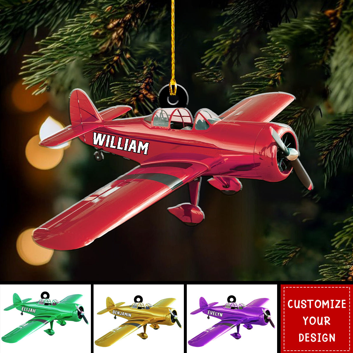 Personalized Airplane Shaped Christmas Ornament, Gift For Airplane Lover