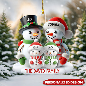 Personalized 3D Effect Snowman Family Ornament