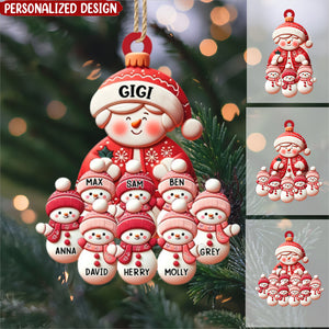 Christmas Red Themed Grandma Snowman With Little Snowman Kids Personalized Acrylic Ornament