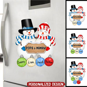 Couple Christmas Snowman Grandma Grandpa With Cute Grandkids Name Personalized Sticker Decal