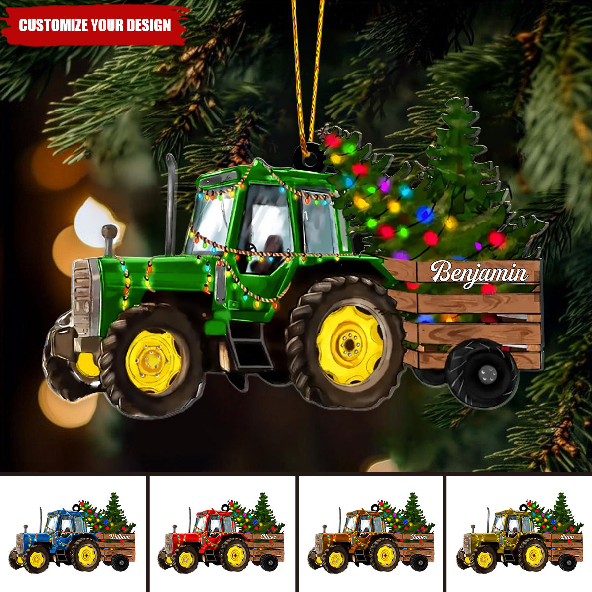 Tractor With Name - Personalized Acrylic Christmas Ornament, Gift For Farmer