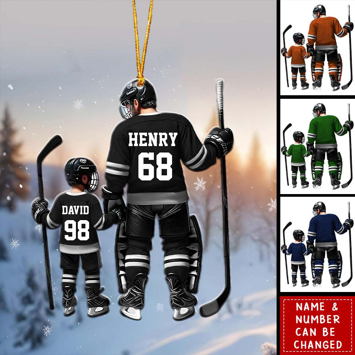 Dad And Son Ice Hockey Personalized Acrylic Christmas Ornament - Gift For Hockey Lover