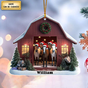 Personalized Horse Barn Christmas Shaped Ornament - Gift For Farmhouse, Horse Lover