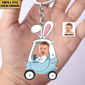 Custom Funny Face Bunny Easter Gift - Personalized Photo Easter Keychain