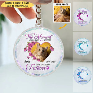 Custom Photo Family Pet Charm Keychain - Memorial Gift for Family, Dog Lovers - The Moment Your Heart Stopped Mine Changed Forever