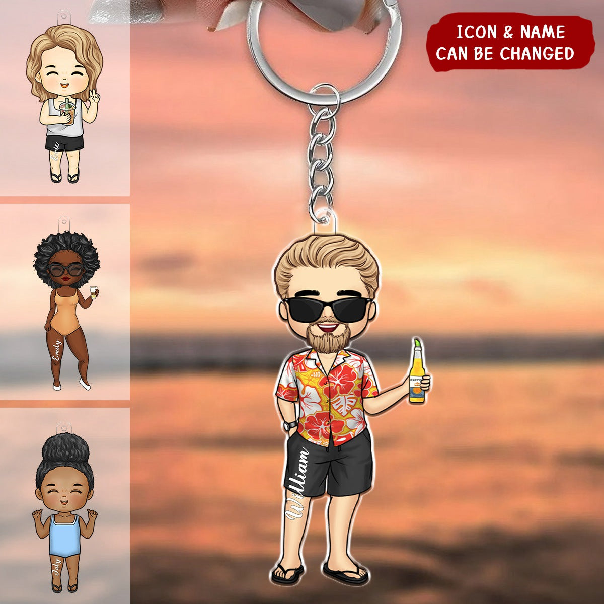 Family Doll Summer Vacation - Personalized Acrylic Keychain - Gift For Family