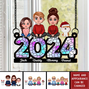 Family Sitting 2024 Personalized Window Hanging Suncatcher Ornament, Christmas Decor