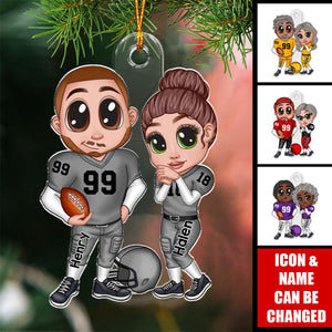 American Football Couple Y2K Style Personalized Acrylic Ornament, Valentine's Day Gift For Couples