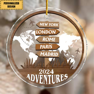 Personalized Travel Adventure Travelling Destination Acrylic Circle Ornament