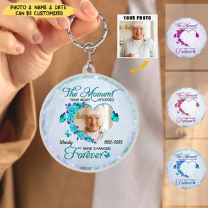 Custom Photo Family Pet Charm Keychain - Memorial Gift for Family, Dog Lovers - The Moment Your Heart Stopped Mine Changed Forever