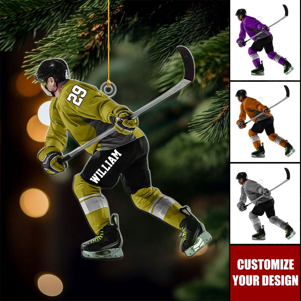 Personalized Hockey Player Ornament, Hockey Uniform Ornament, Hockey Keepsake