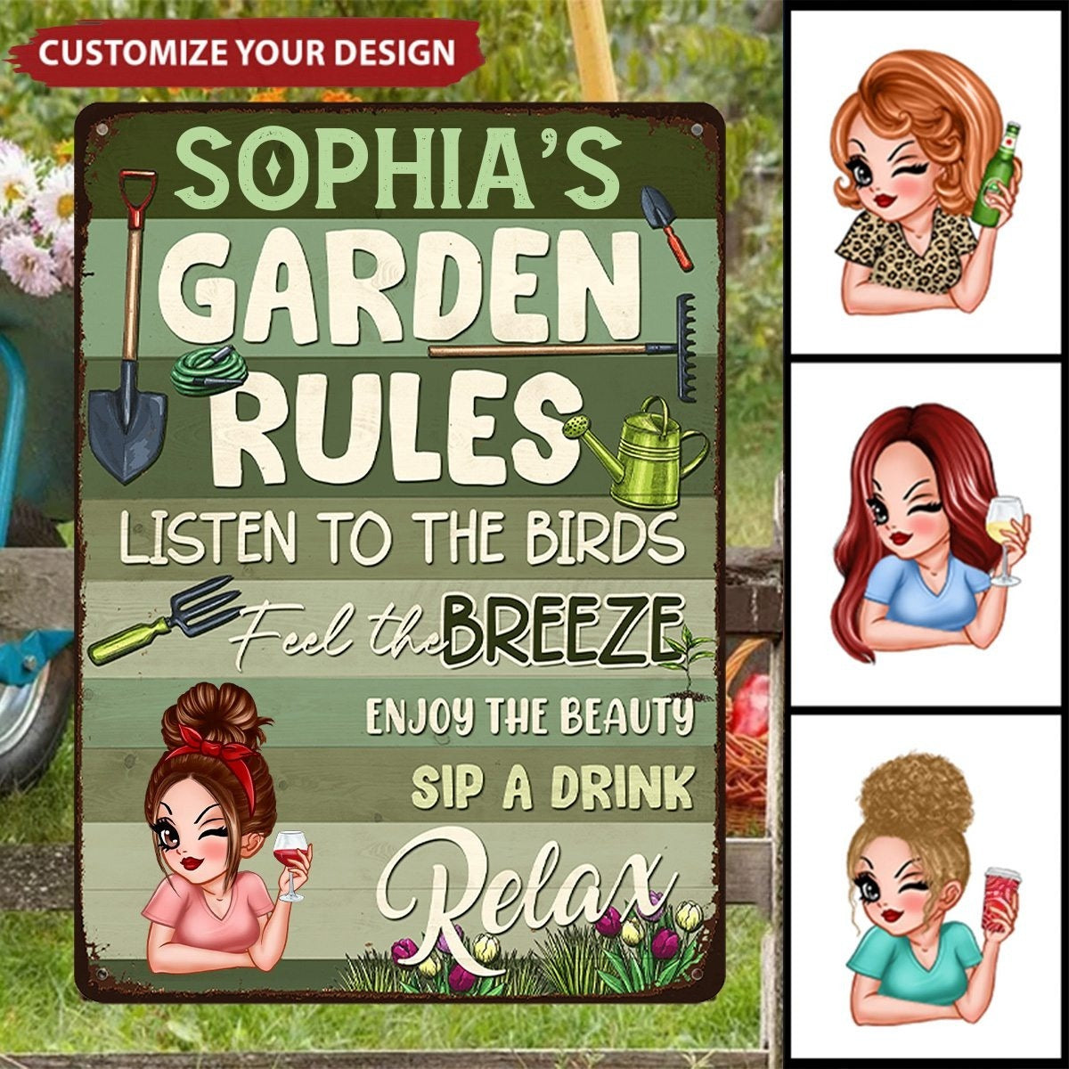 Garden Rules - Personalized Metal Sign - Gift For Garden Woman