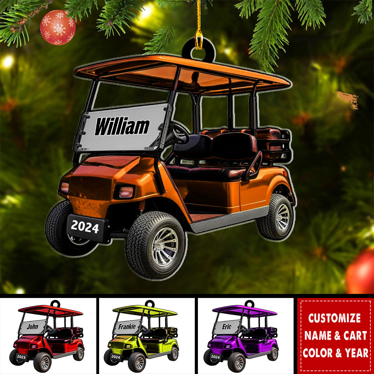 Personalized Golf Cart Shape Xmas Golf Clubs Ornament - Gift or Golf Team, Golfer