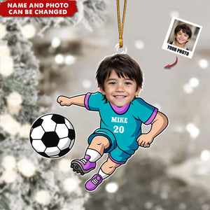 Personalized Soccer Player For Kids Acrylic Ornament, Soccer Keepsakes, Custom Name Number Soccer Players Ornament, Photo Acrylic Ornament