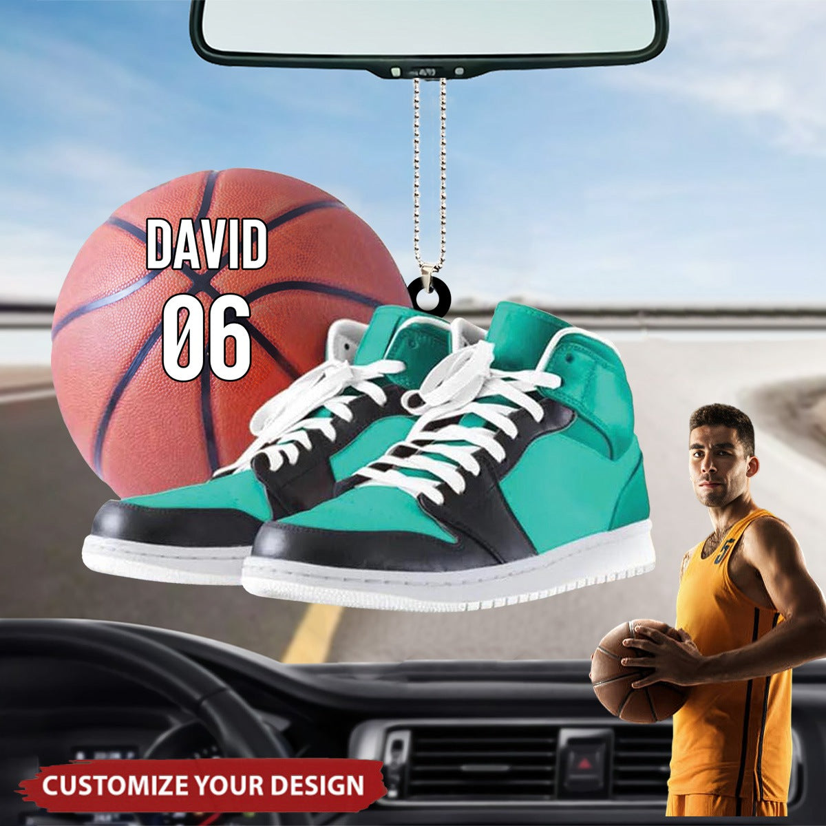 Personalized Basketball Player Acrylic Car Ornament - Basketball Car Ornament