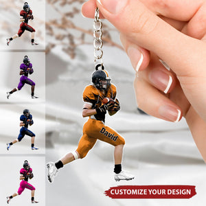 American Football Player Runing Personalized Keychain