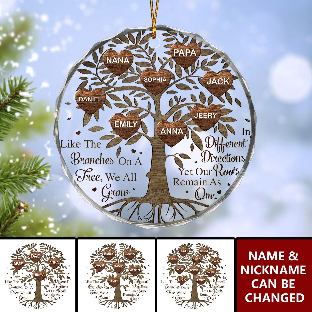 Family Like A Branches Of Tree - Personalized Circle Glass Ornament