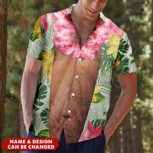 Funny Big Belly Aloha With Tropical Flowers - Personalized Hawaiian Shirt