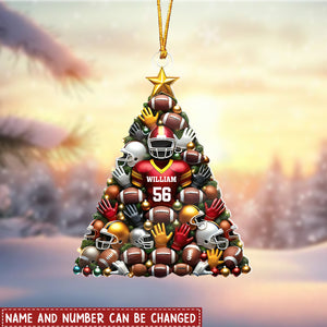 American Football Festive Tree Personalized Name And Number Shaped Ornament