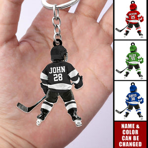 Personalized Kid Hockey Player Acrylic Keychain