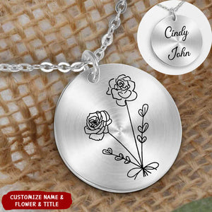 Birthday Flower - Personalized Round Pendant Necklace - Gift For Mom, Wife, Girlfriend, Grandma