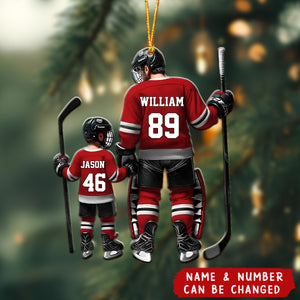 Dad And Son Ice Hockey Personalized Acrylic Christmas Ornament - Gift For Hockey Lover