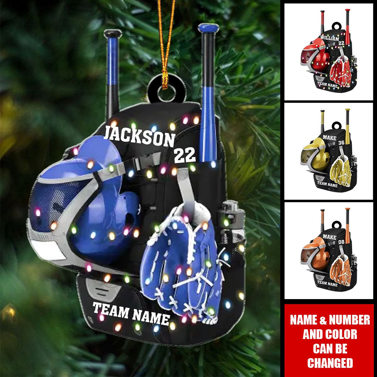 Personalized Baseball Softball Bag Personalized Acrylic Christmas Ornament, Baseball Player Name and Number, Custom Baseball Team Gifts