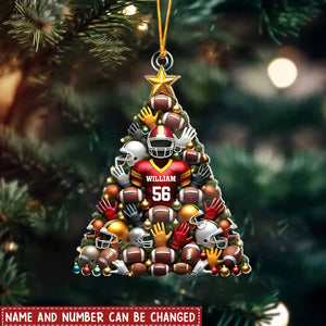 American Football Festive Tree Personalized Name And Number Shaped Ornament