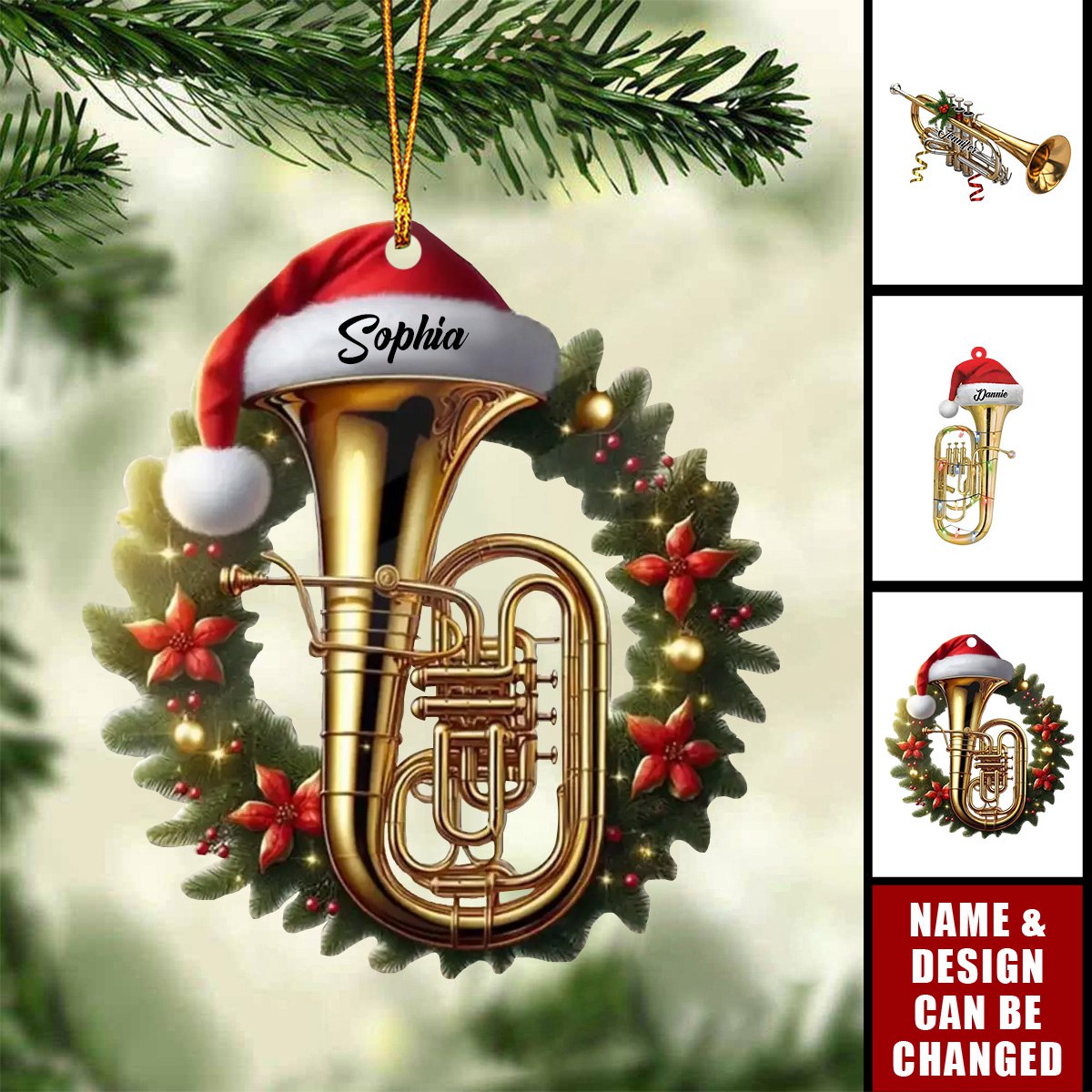 Personalized Trumpet Christmas Shaped Ornament, Trumpet Artist Gift