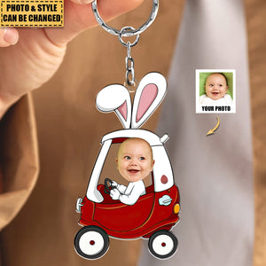 Custom Funny Face Bunny Easter Gift - Personalized Photo Easter Keychain